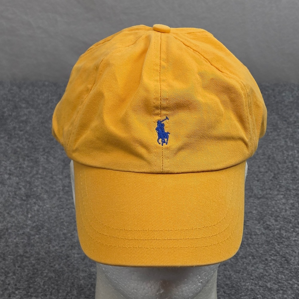 Vintage Polo Ralph Lauren Hat S M Yellow Blue Pony Adjustable Strap 90s Prep Cap